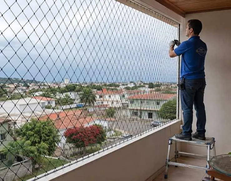 Rede de proteção instalada em varanda de apartamento